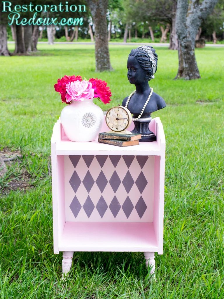 Harlequin-Pink-Sidetable Restoration Redoux