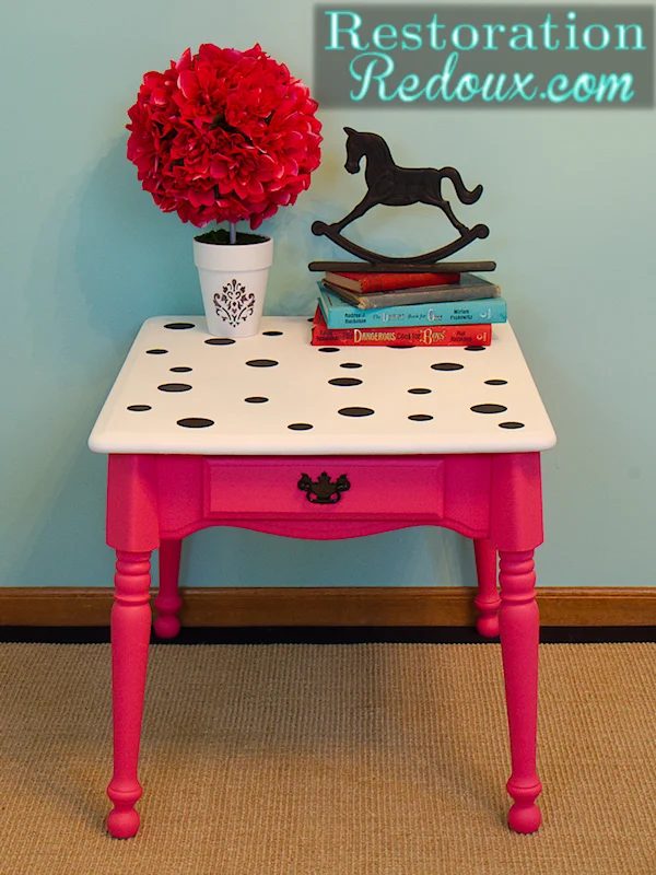 Polka Dot and Pink End Table Restoration Redoux