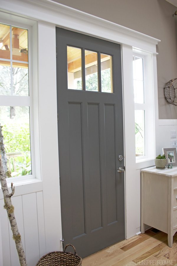 striking Doors - entry door in Benjamin Moore Kendall Charcoal via The Inspired Room