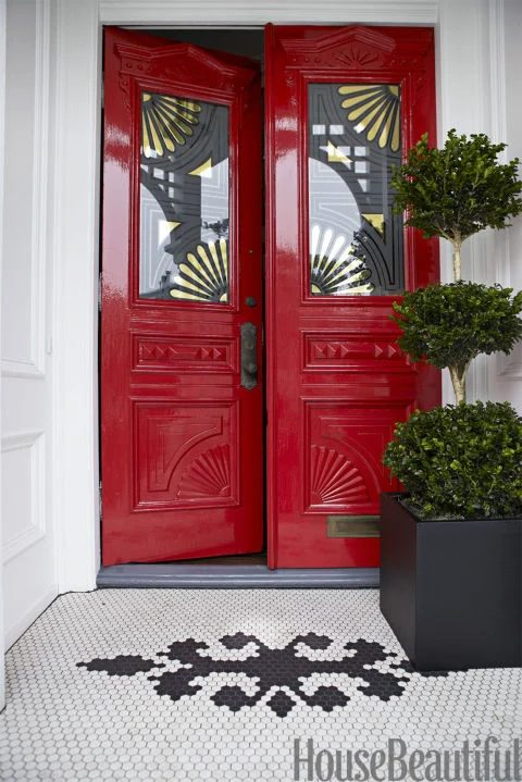 striking Doors - carved red front doors