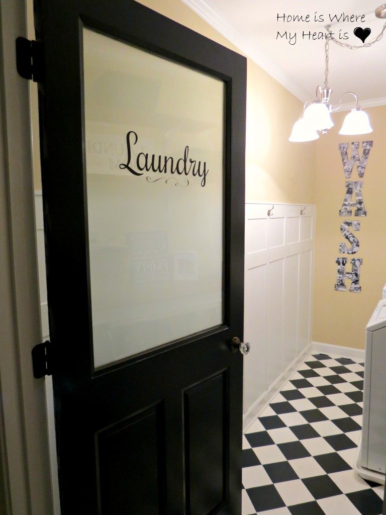 striking Doors - black frosted glass laundry room door with crystal knob - Linda Home Is Where My Heart Is