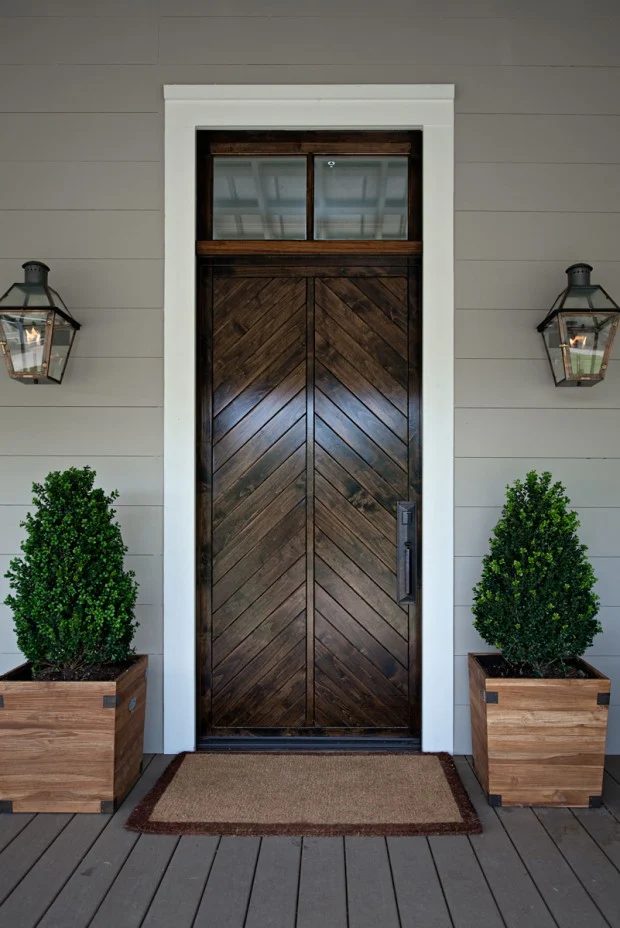 striking Doors - split chevron wood front door via Style BluePrint