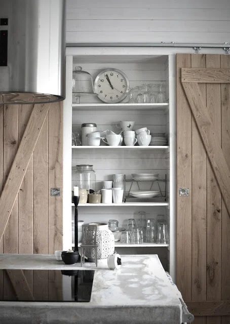 striking Doors - double wooden sliding barn doors on pantry Basic Label