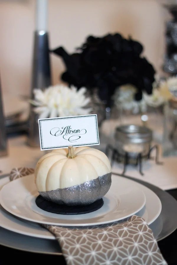 straightforward glittered pumpkin placecards TarynWilliford