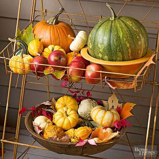 pumpkin gourd and apple basket via BHG