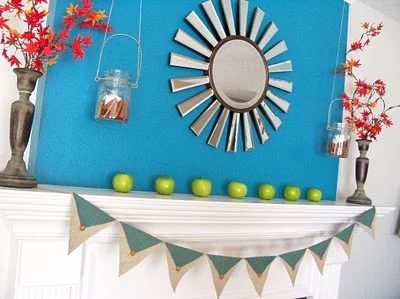 bright fall mantel with apples, My Sisters Suitcase