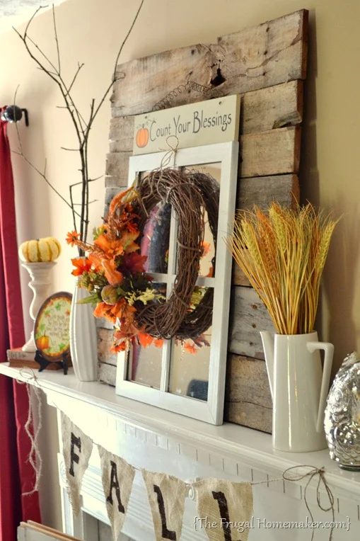 fall mantel with weathered wood, The Frugal Homemaker