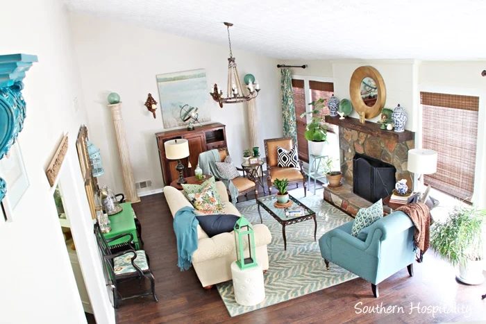 Green and blue and white living area, Handmade, by Southern Hospitality featured on @Bekob