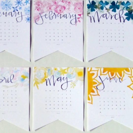 2019 Watercolor Handlettered Printable Calendar + Perpetual Calendar For Birthdays