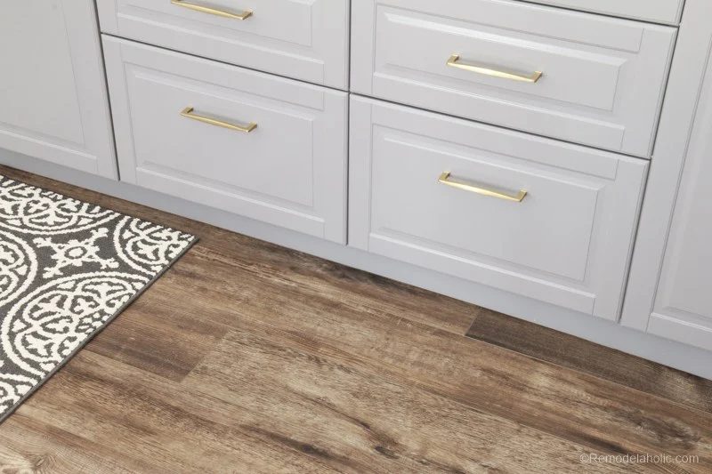 Light Grey Kitchen Cabinets From IKEA With New Wood Plank Waterproof Flooring #Bekob