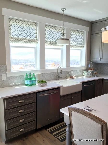 Gray Kitchen Cabinets With Silver Hardware, Farmhouse Sink, White Counter Top, UVPH 2015 #22 Edge Homes