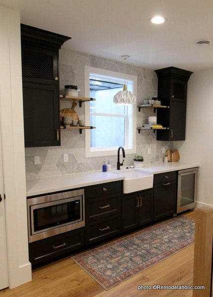 Small Dark Gray Kitchen Cabinets White Counter, UVPH 2018 Home 17 Millhaven Homes, Four Chairs Furniture & Design