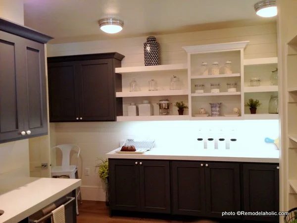 Dark Gray Kitchen Cabinets With White Countertop And Open Shelving, UVPH 2015 HOME 6 SUMMIT CONSTRUCTION