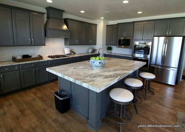All Gray Kitchen Cabinetry With White Countertops, UVPH 2018 Ivory Homes Model