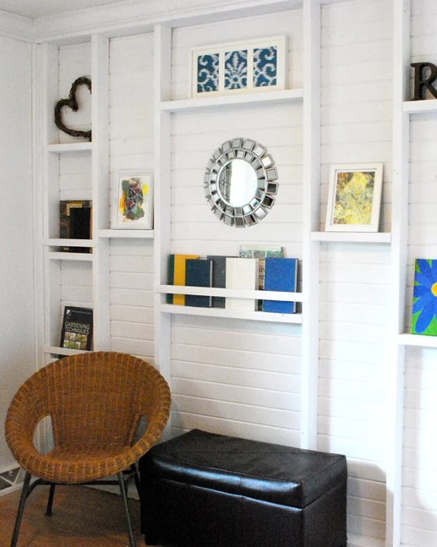 master bedroom built-in wall shelving Real Happy Space