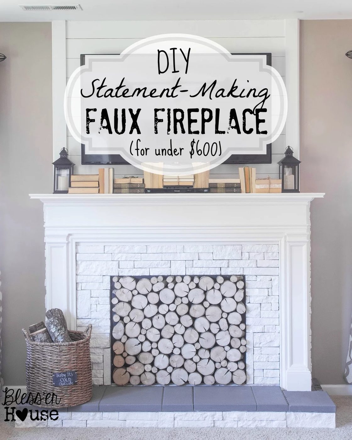 Handmade Faux Fireplace and Mantel walkthrough - Blesser House featured on @Bekob