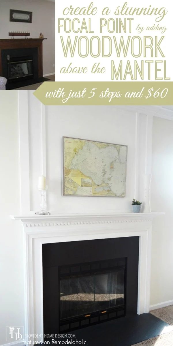 How to Add a Woodwork Trim Chimneypiece Above a Fireplace Mantel - Provident Home Design featured on @Bekob