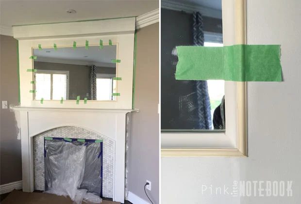 Cove molding as mirror frame, Handmade mantel makeover Pink Little Notebook featured on @Bekob