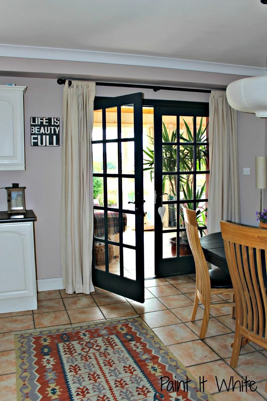 8 7 Pine french doors updated to dark gray, walls in Parisian Cream by Dulux, after, by Paint it White featured on @Bekob