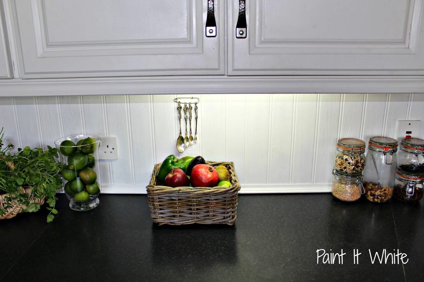 13 Chalk paint kitchen cabinets, wainscotting in white kitchen, by Paint it White featured on @Bekob
