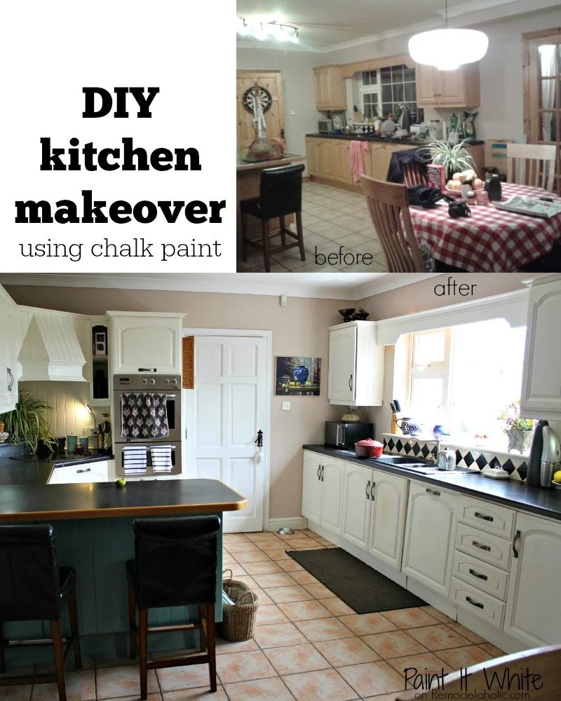 Chalk Paint Kitchen Cabinet Makeover -- saves the prep time on sanding!