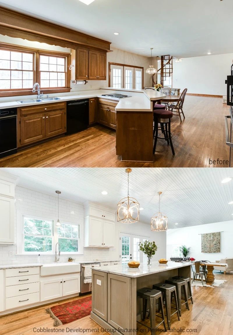 Dated 1980's Kitchen into Modern White Kitchen, Fendall Home Renovation, Cobblestone Development Group featured on @Bekob