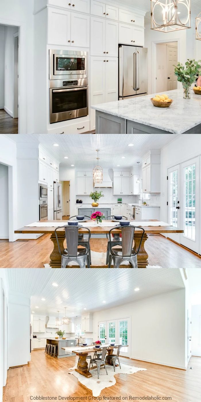 striking White Kitchen and Dining Room Renovation, Fendall Home Renovation, Cobblestone Development Group featured on @Bekob