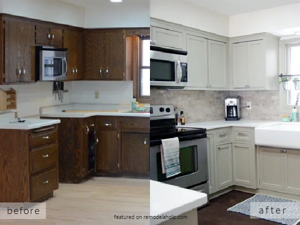 Do It Yourself Kitchen Remodel options Before And After With Gray Painted Cabinets, Ramblings From The Burbs On Bekob