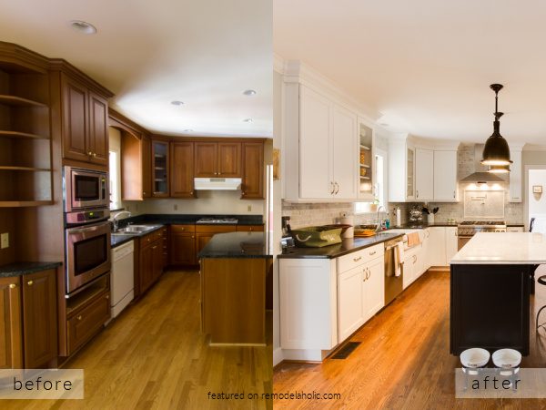 Brown Wood Kitchen Remodel Into Open Bright White Kitchen, Before And After Cobblestone On Bekob