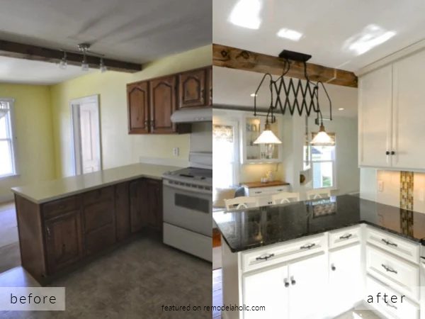 Before And After New Englander Dated Kitchen Remodel To Open White Small Kitchen, SoPo Cottage On Bekob