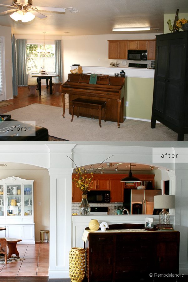 Open Kitchen Remodel options To Add Column And Arch Between Kitchen And Living Room, Before And After Bekob