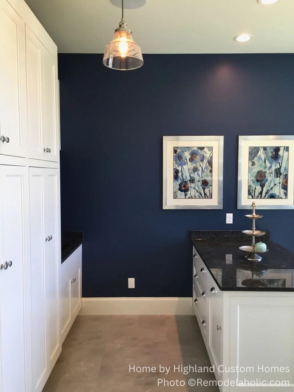 Best Blue Paint Colors Dark Blue Wall In Kitchen With White Cabinets, Paint Color Match SW Anchors Aweigh UV16 H34 Highland, Photo Bekob