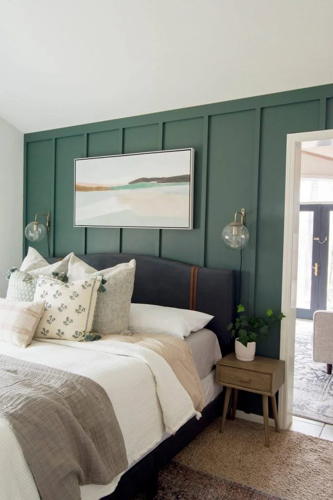 Best Dark Green Paint Colors For Walls, Magnolia Home Regal Leaf, Paneled Board And Batten Wainscoting Wall By Grace In My Space Ft Bekob