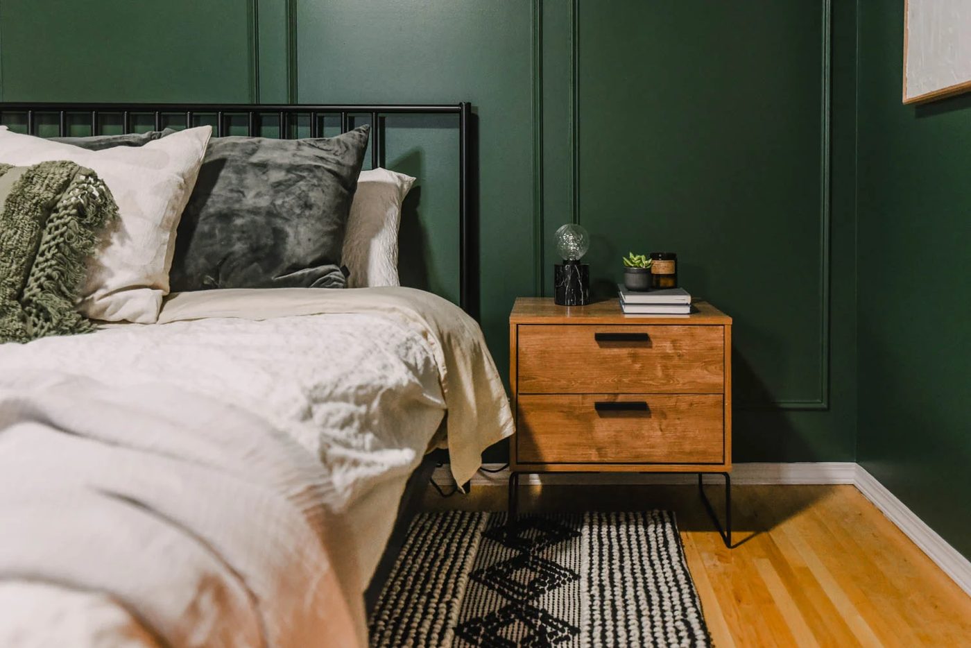Dark Green Paint Colors, Behr Vine Leaf, Bedroom Picture Frame Molding Wall Treatment By Lemon Thistle Ft Bekob