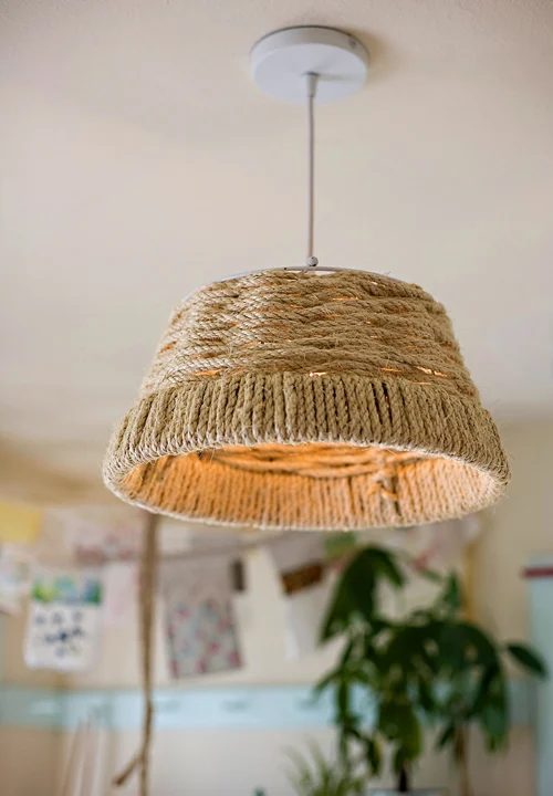 woven rope pendant lamp handmade walkthrough, AshleyAnn Photography featured on DesignSponge via Bekob