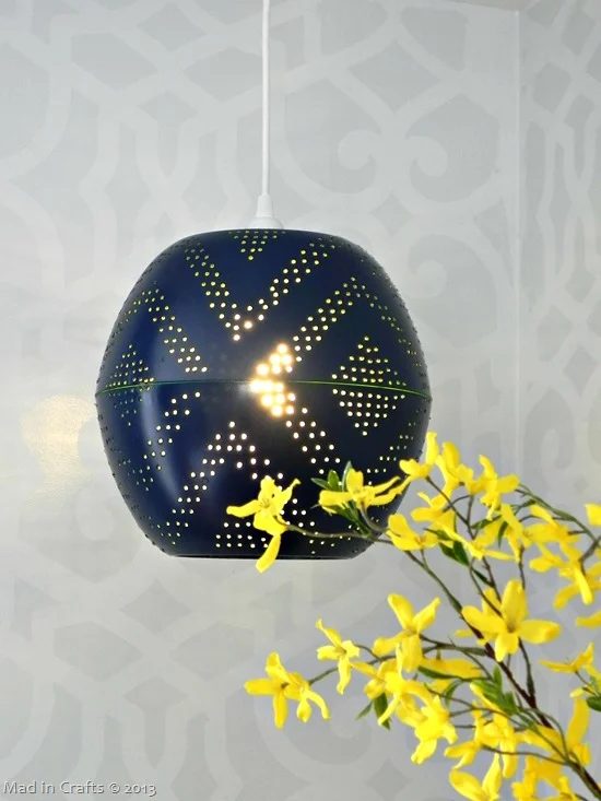 knock-off West Elm perforated globe pendant from bowls handmade walkthrough, Mad In Crafts via Bekob