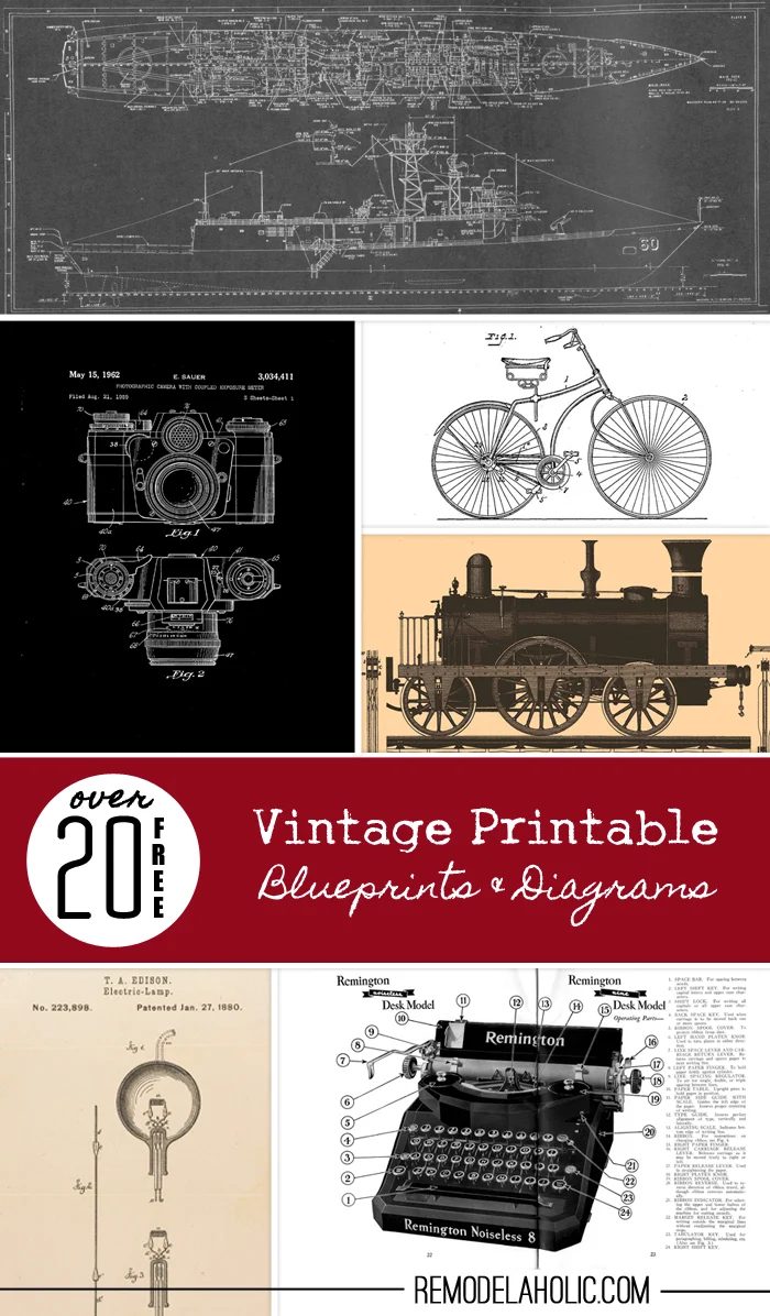 20+ Free Vintage Printable Blueprints and Diagrams | Bekob.com #printables #blueprint #art