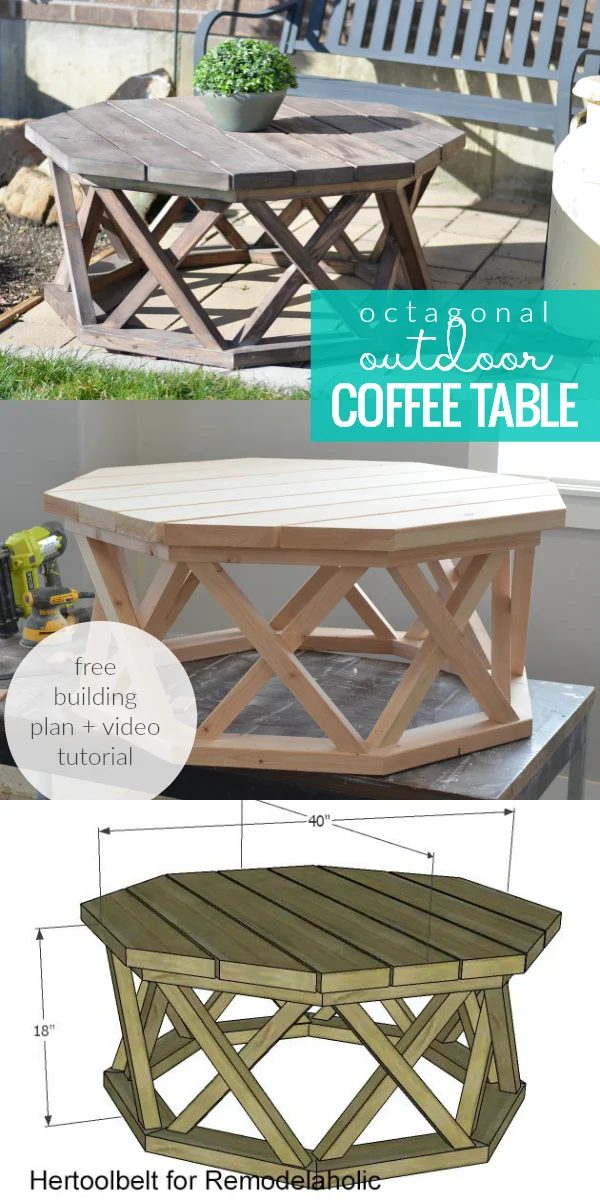 Rustic Wood Octagonal Indoor Or Outdoor Coffee Table With Lattice Legs #Bekob