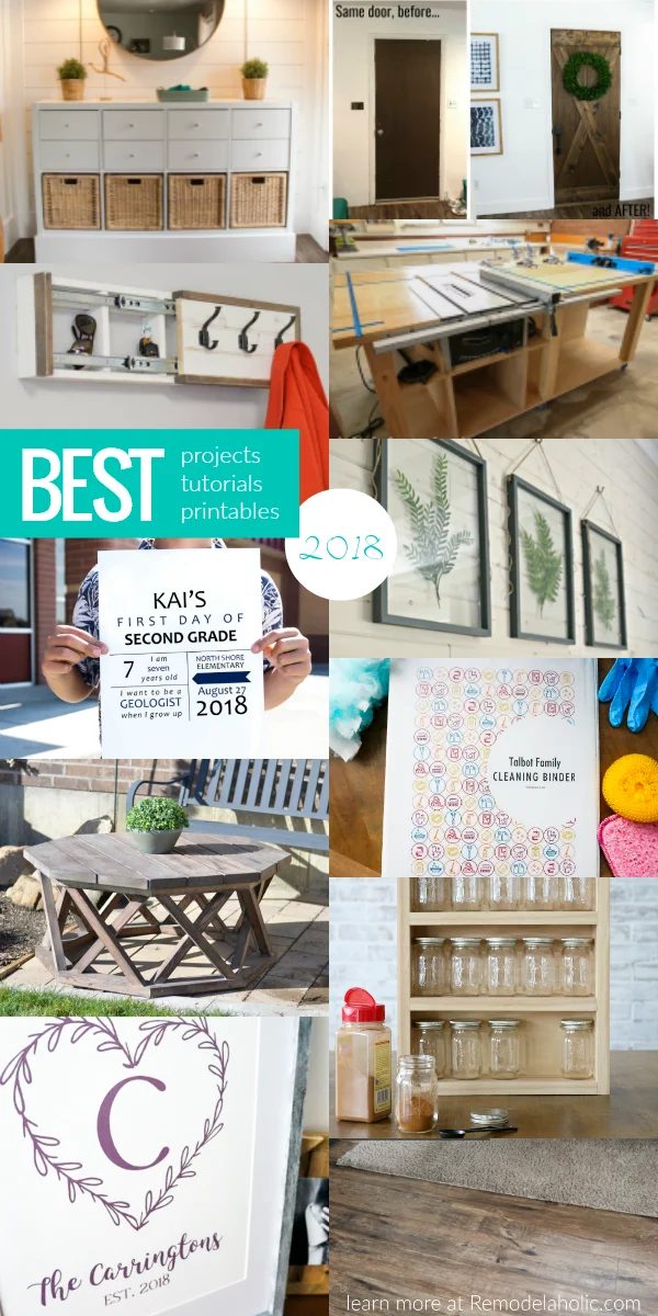 Best Projects Tutorials And Printables Of 2018 Ikea method Entry Console, Flat Door To Wood Barn Door, Farmhouse Family Monogram Custom Printable, Table Saw Workbench, And More #Mr