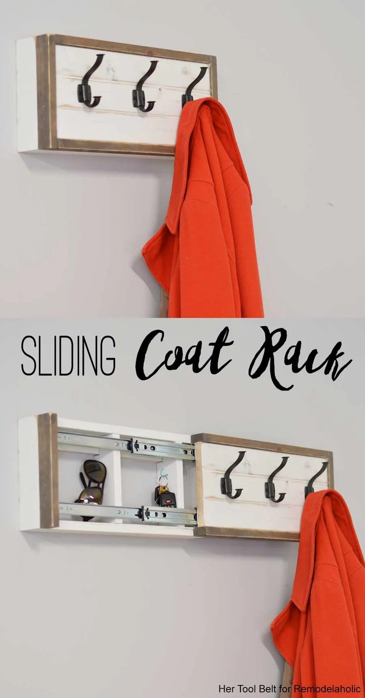 Build a farmhouse style coat rack with a secret compartment to hide small items.