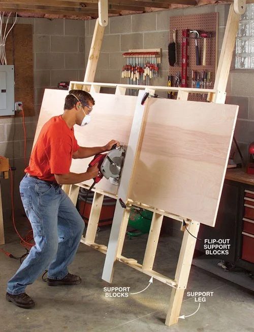 Build A Fold Down Cutting Rack For Plywood, Popular Woodworking