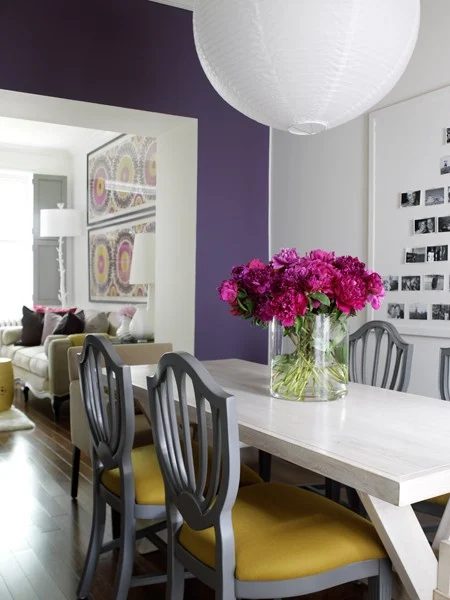 Canadian House & Home dining with purple wall