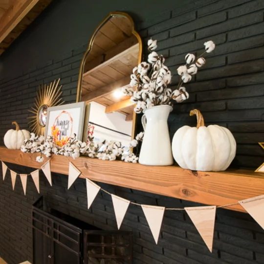 Bekob Fall Mantel, Wood Mantel With White Decor