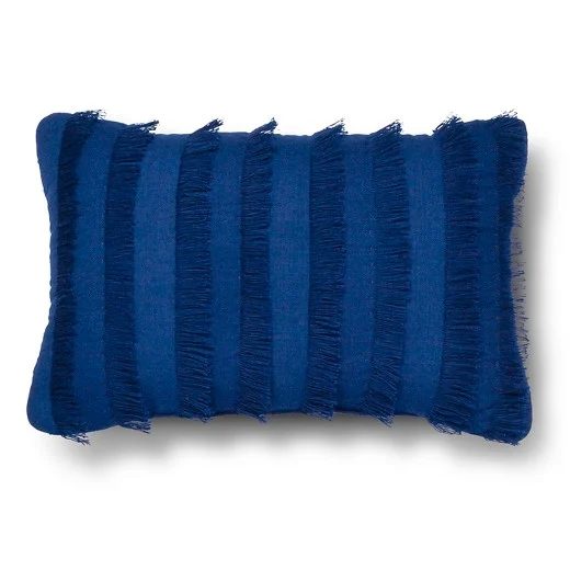 Blue Boys Playroom 04 Blue Frayed Throw Pillow