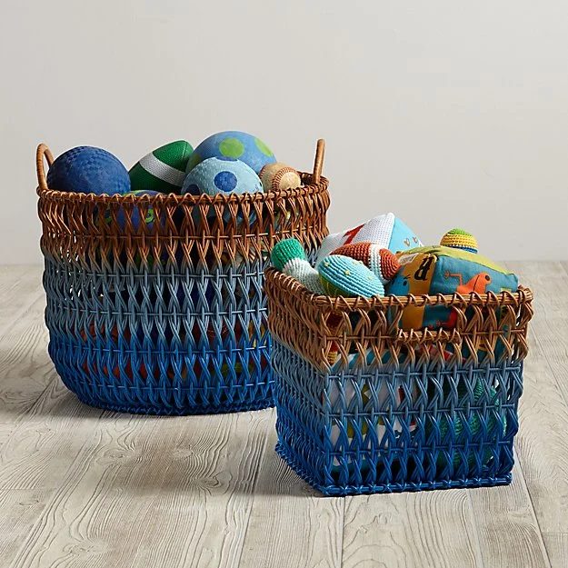 Blue Boys Playroom 02 Blue Ombre Rattan Baskets