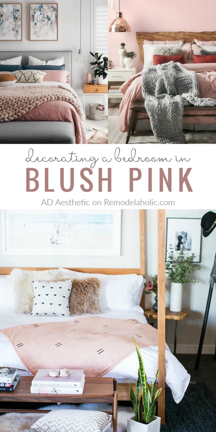 Blush Pink Bedroom Decorating options | Mood board, decorating options, and tips for a blush pink bedroom.