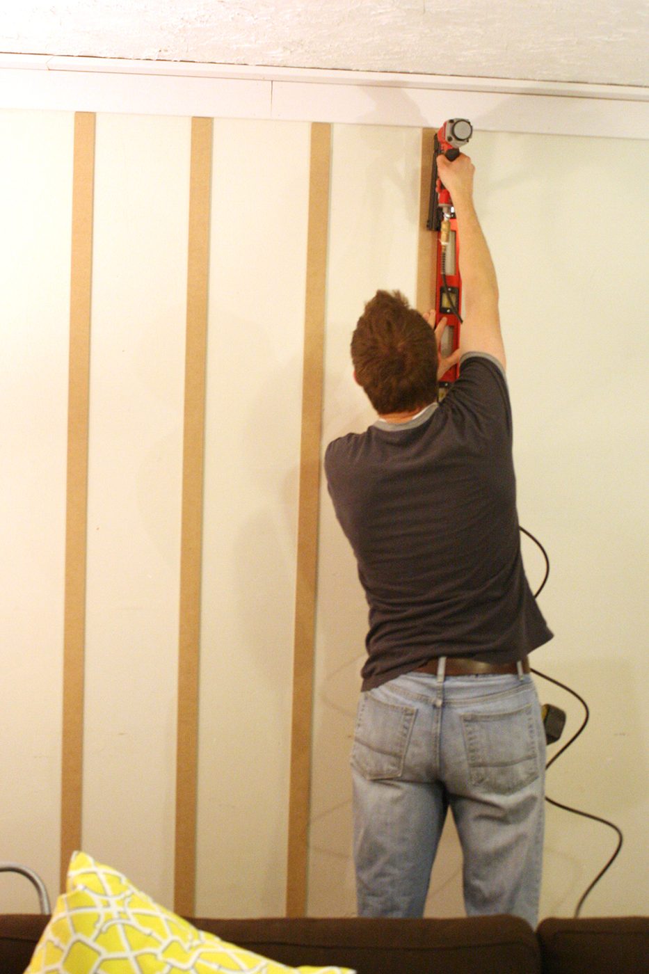 Follow this walkthrough for installing board and batten floor to ceiling. From Bekob.
