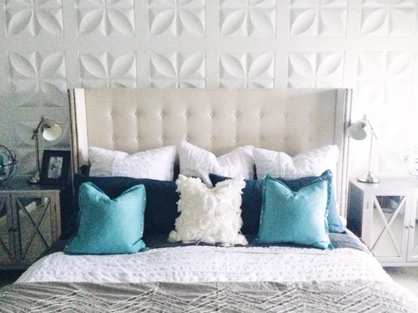 White 3D panel wall as bedroom focal point by Mesmerizing Moments featured on @Bekob