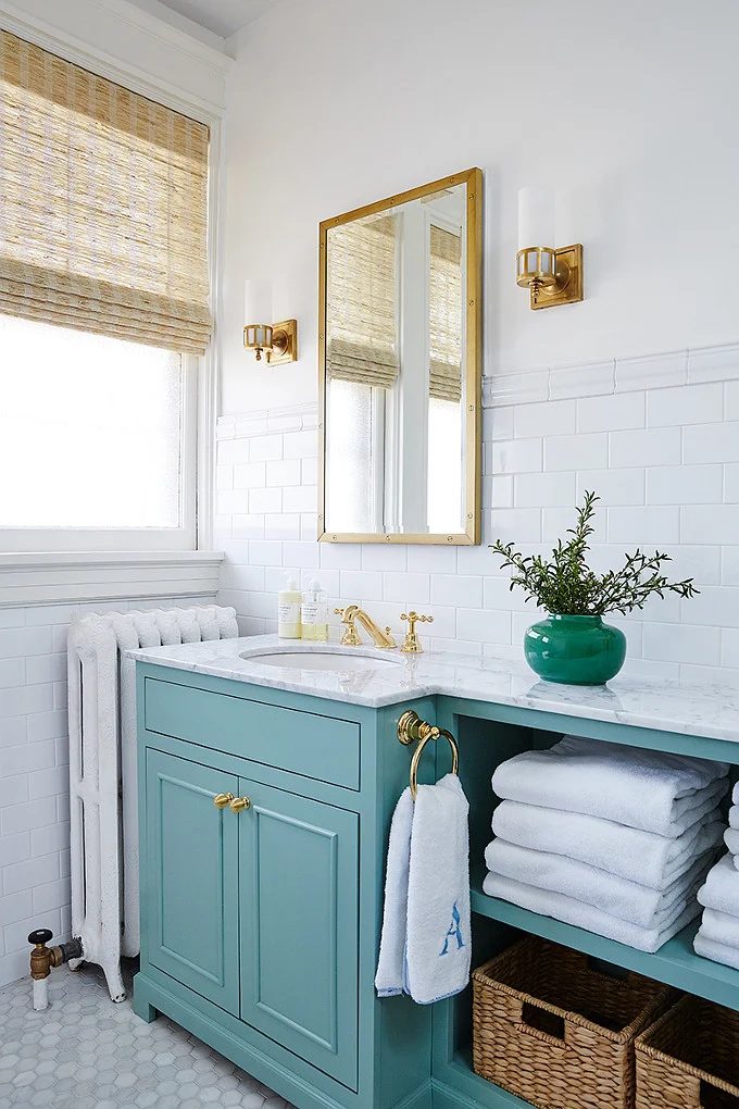 Bold Colorful Bathroom Inspiration | Turquoise Bathroom Vanity. Amie Corley Interiors.1