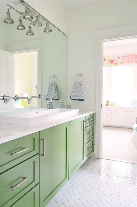 Bold Colorful Bathroom Inspiration | Green Vanity